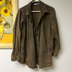 Joan rivers brown acid wash button down